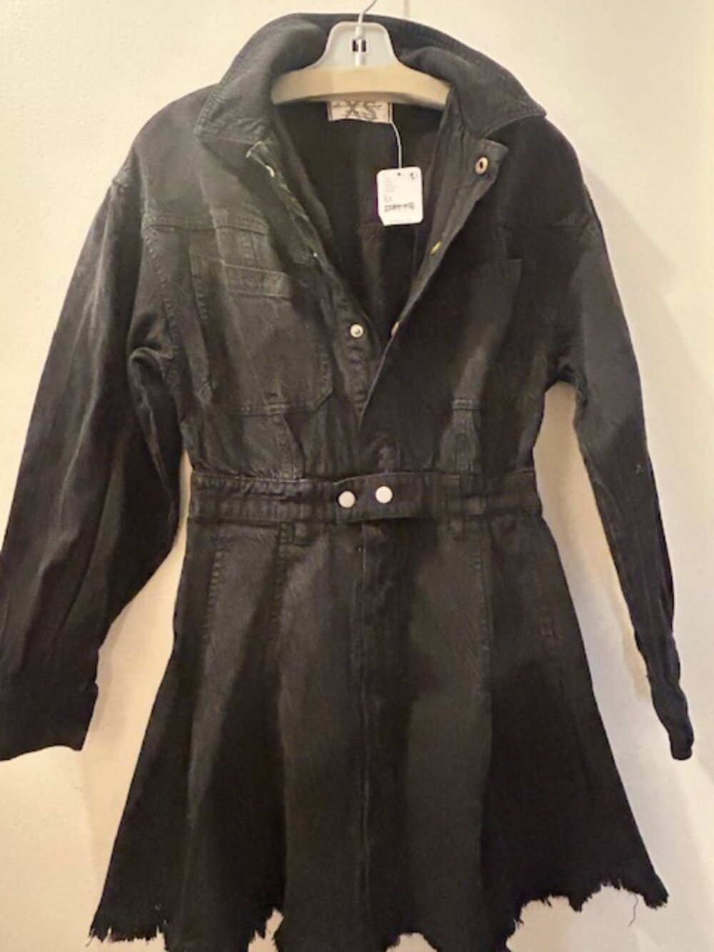 We the Free Free People Chain of Command Black Denim Fray Fitted Mini Dress NEW - Picture 11 of 16